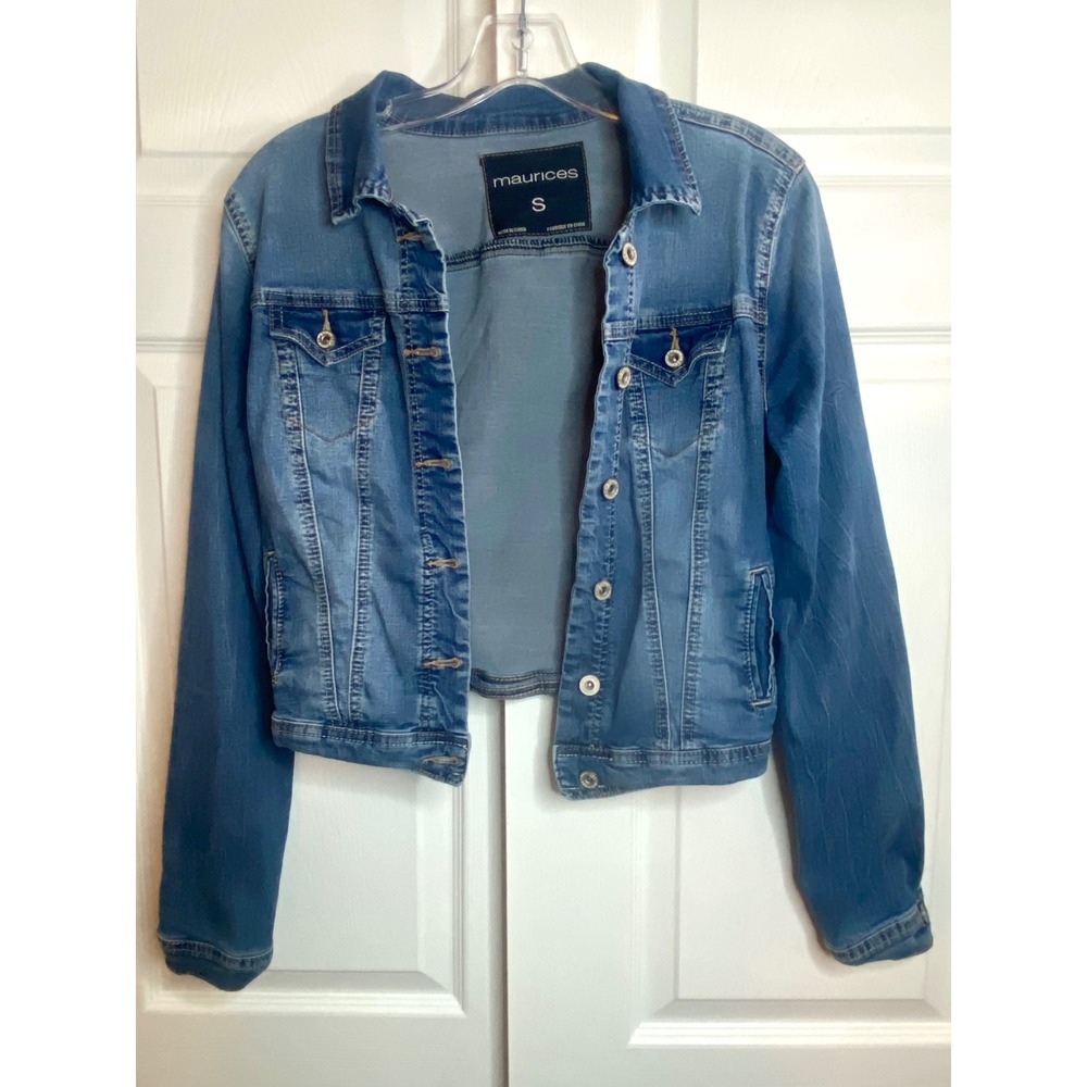 Maurices Womens Small Medium Wash Denim Jacket Stretch Cropped Jean Jacket S